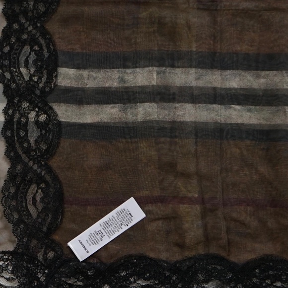 Burberry Scarf Lace Border Distress Check Chiffon New - Picture 5 of 5